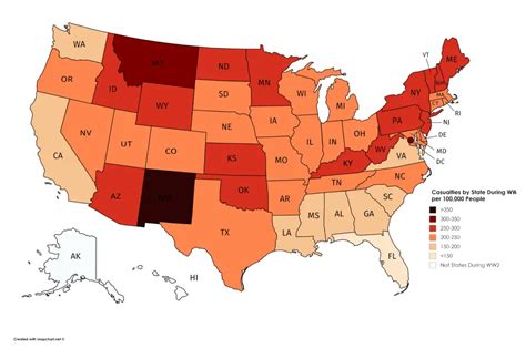 Casualties by U.S State During World War II per 100,000 People - Vivid Maps