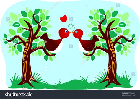 Two Cute Birds Kissing, Vector - 80440330 : Shutterstock