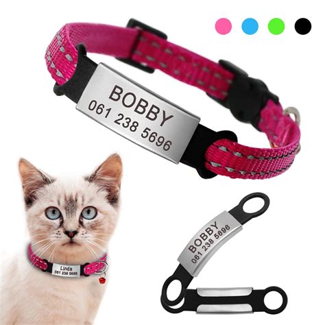 Nylon Cat Collar Personalized Pet Collars With Name ID Tag Reflective ...