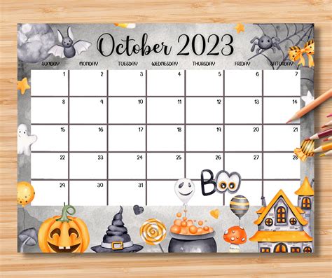 October Calender, October Calendar Printable, Cat Calendar, Digital ...