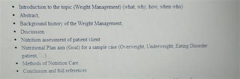 Solved Introduction to the topic (Weight Management) (what, | Chegg.com