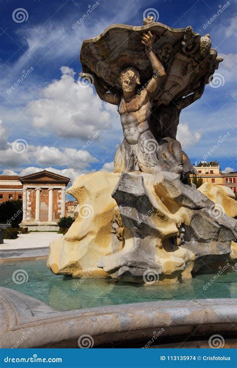 Fountain of the Tritons and Temple of Portunus in Rome Stock Photo ...