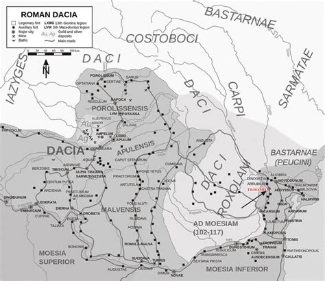 Map showing the area of the Roman provinces Dacia and Moesia inferior ...