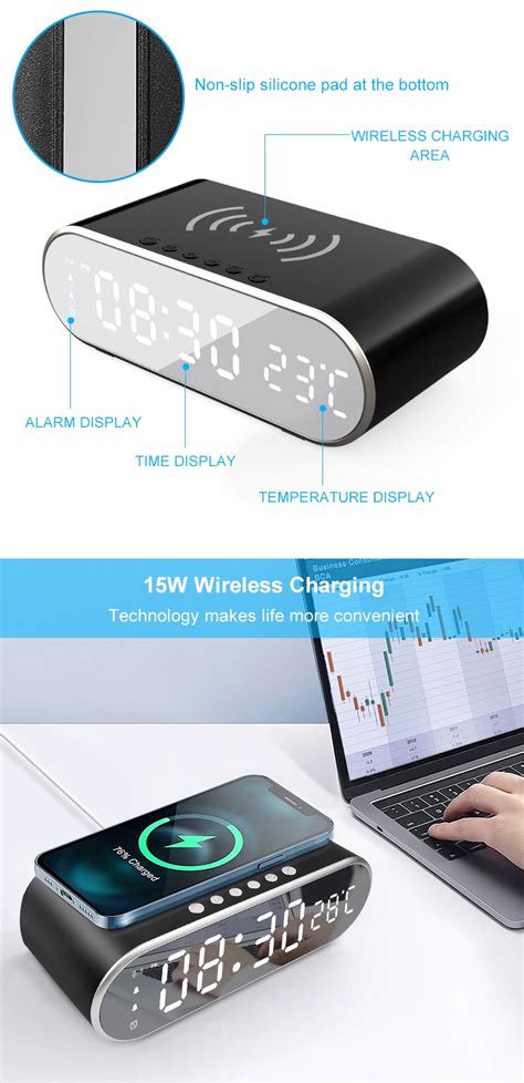 New Modern Smart Best Wireless Charging LED Alarm Table Clock 15W 3 in ...