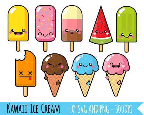 Ice Cream Clipart, Kawaii ice cream, popsicles, summer clipart By My ...