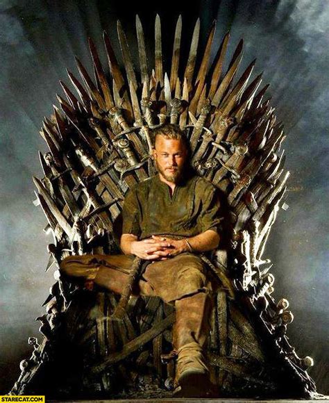 Ragnar viking on the iron throne Game of Thrones | StareCat.com