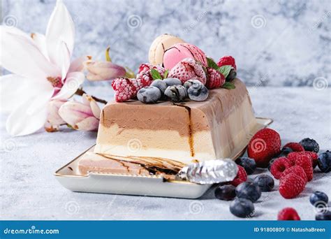 Three Layers Ice Cream Cake Stock Image - Image of food, creamy: 91800809