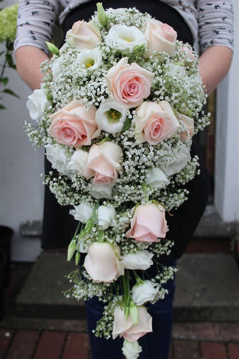 Elegant blush pink and white tear drop bouquet including roses ...