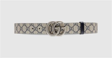 GG Marmont reversible belt in beige and blue GG Supreme | GUCCI® US