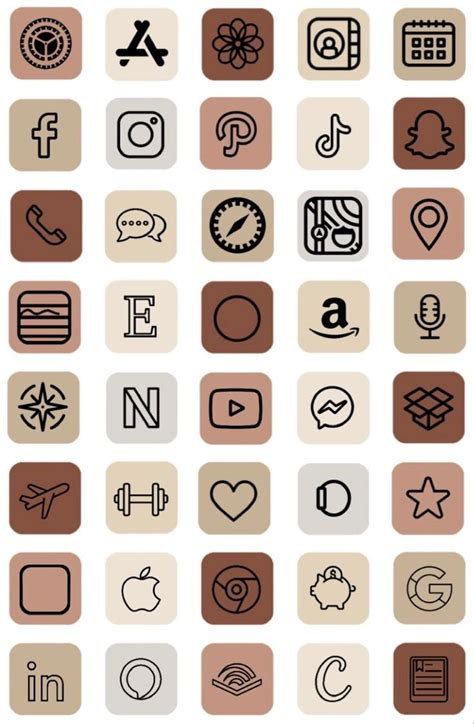 Braune Lineart App Icons, Nude App Icons, Neutrale App Elemente, iPhone ...