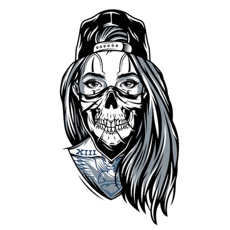 Free Vector | Gangster chicano girl with skull mask