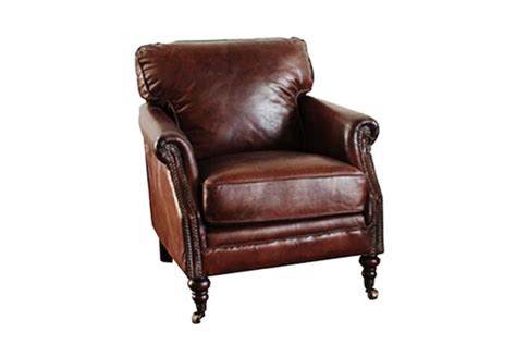 Guilford Cigar Chair- Brown Leather - Petite Brown Leather Rustic Chair ...