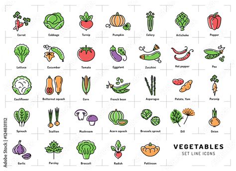 Vegetables icon isolated, Spices logo. Colorful icons of vegetables in ...