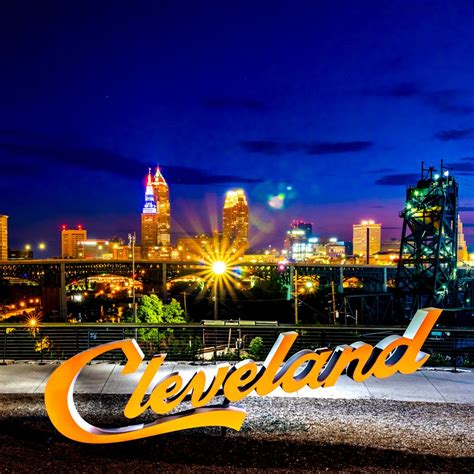 Cleveland Skyline Night Downtown