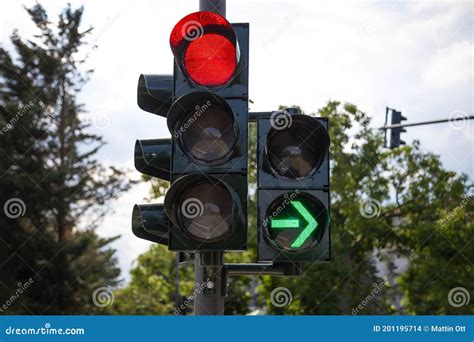 Red German Traffic Light with Green Arrow Light Up Allow by Law To Turn ...