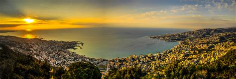 Aerial view of city near seashore surrounded by mountains, jounieh ...