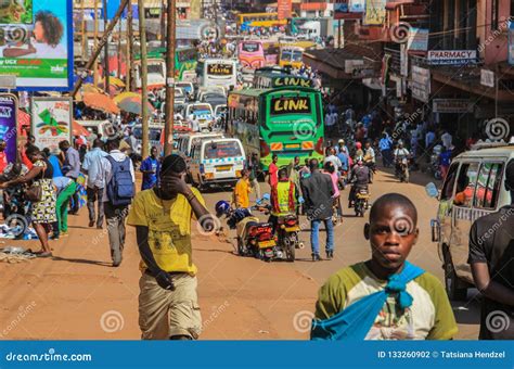 The Street Life of Uganda`s Capital. Crowd of People on the Streets and ...