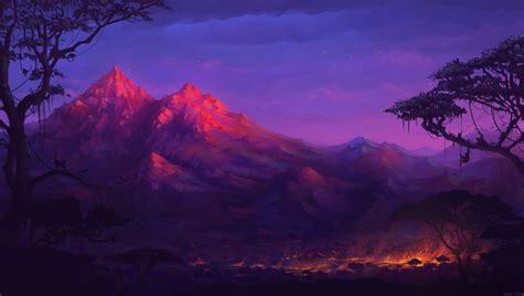 Forest Mountains Colorful Night Trees Fantasy Artwork 5k, HD Artist, 4k ...