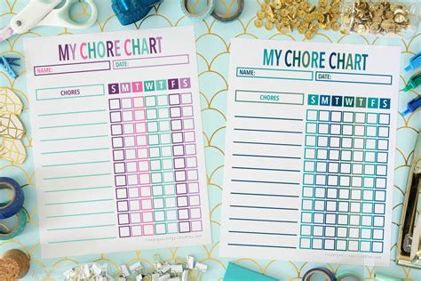 Free Printable Chore Charts for Kids and Adults