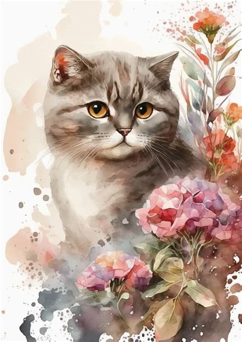 Stylish British Short Hair Cat Watercolor Painting for Your Home Decor ...