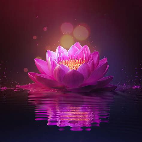 Premium Photo | Pink lotus flower on dark background with water reflection