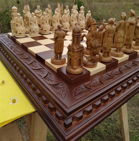 Wooden chess set: board + pieces Exclusive handmade big large wood ...