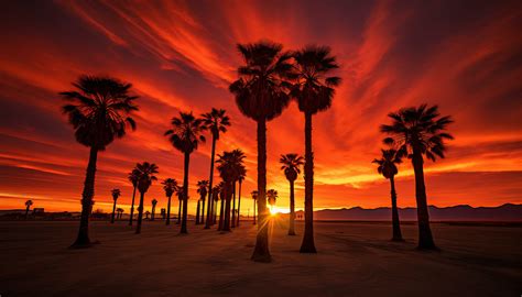 dramatic palm tree silhouette of desert sunset Generative AI 33487326 ...