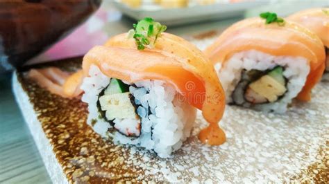 Japanese Fresh Salmon Belly Sushi Stock Image - Image of delicious ...