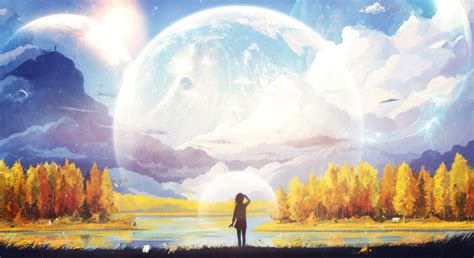 Anime Girl Big Moon Planet 4k Wallpaper,HD Anime Wallpapers,4k ...