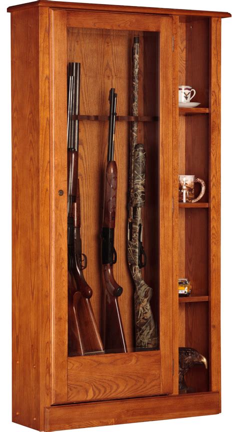 10 Gun Cabinet with Curio display, in Golden Oak, solid wood & veneer ...