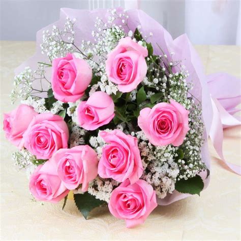 Bouquet Ten lovely Pink Roses Tissue Wrapped