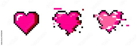 Set of pixel art heart icons. Vector 8-bit retro style illustration ...