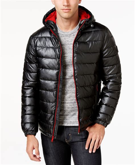 Faux Leather Puffer Jacket Men