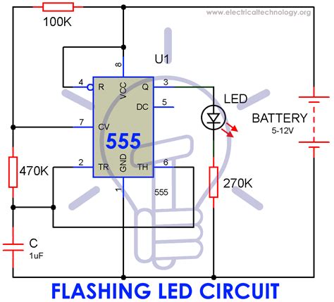 How to Make a Simple LED Flashing Circuit using 555 Timer IC