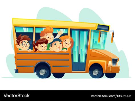 Cartoon school bus full of happy kids Royalty Free Vector