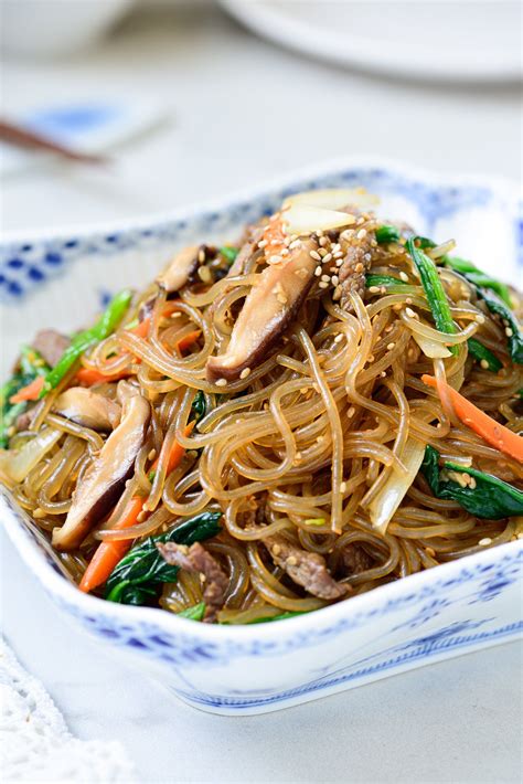 Japchae (Stir-Fried Starch Noodles with Beef and Vegetables) | Glass ...