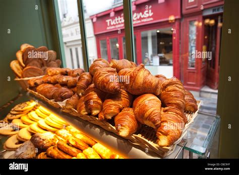 France, Paris, Croissants and Pastries Display in Patisserie Shop Stock ...