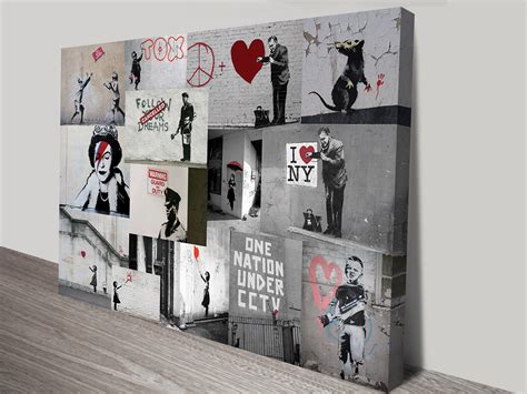 Banksy Red Collage Framed Wall Art | Canvas Prints Australia