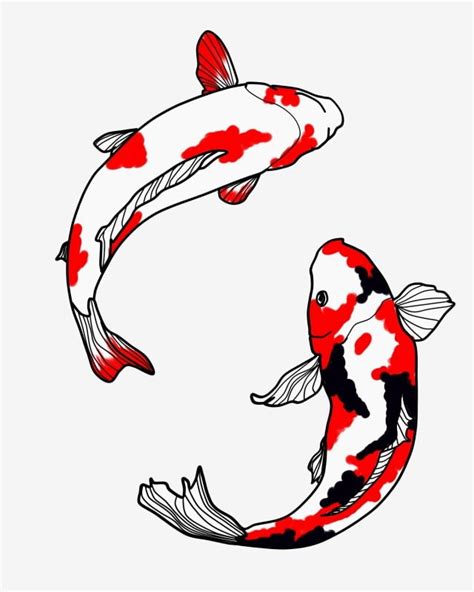 Koi Clipart Vector, Two Koi Illustration Red Koi Koi, Red And Black Koi ...