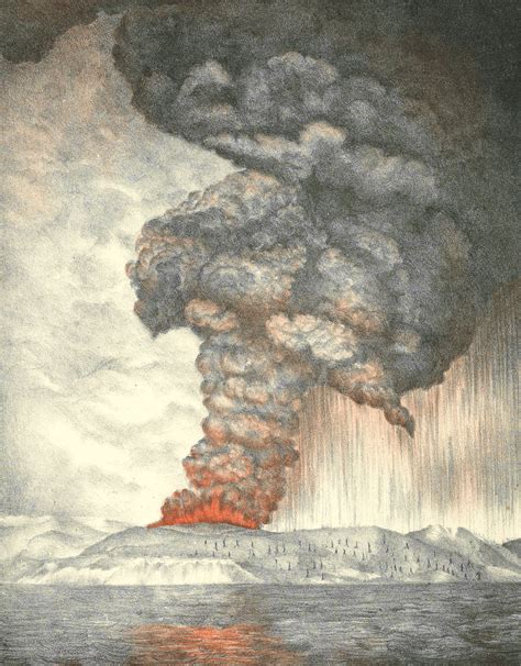 View of Krakatoa during the early stages of the eruption, 27 May 1883 ...