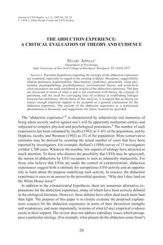 The abduction experience - A critical evaluation of theory and evidence ...