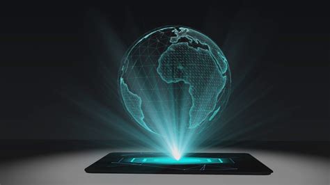 World map projection futuristic holographic display tablet hologram ...