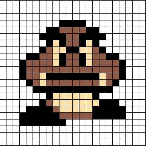 A pixel art template of a Goom-ba. Diy Perler Bead Crafts, Diy Perler ...