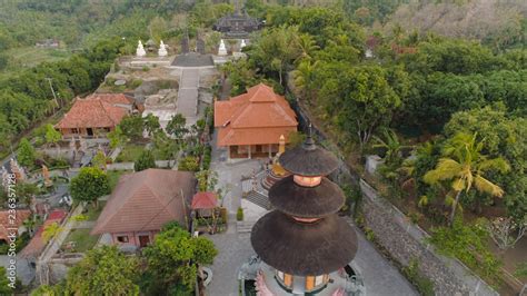 buddhist temple Brahma Vihara Arama with statues gods. aerial view ...