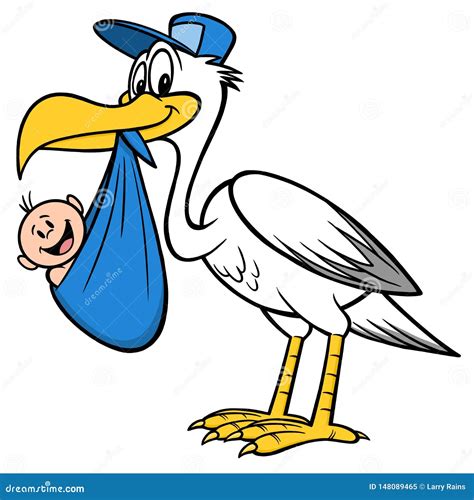 Stork Delivering a Baby Boy Stock Illustration - Illustration of ...