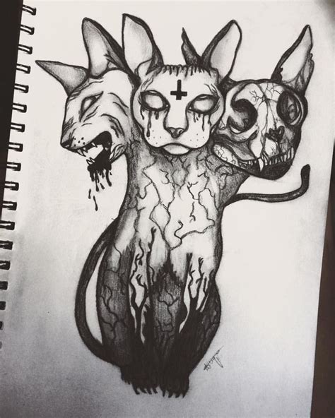 3 headed demonic Sphynx drawing art sketch cat creepy - By April ...