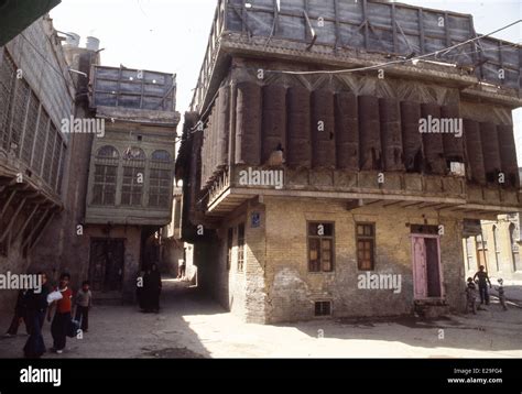 traditional architecture street scene in section of Old Baghdad Iraq ...