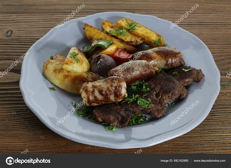 Beef Tikka Kabab Sausage Potato Veggies Served Dish Isolated Table ...