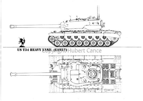 US T34 Heavy Tank (Early) - Plan Drawing by Hubert Cance