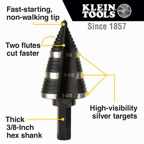 Step Drill Bit #15 Double Fluted 7/8 to 1-3/8-Inch - KTSB15 | Klein ...